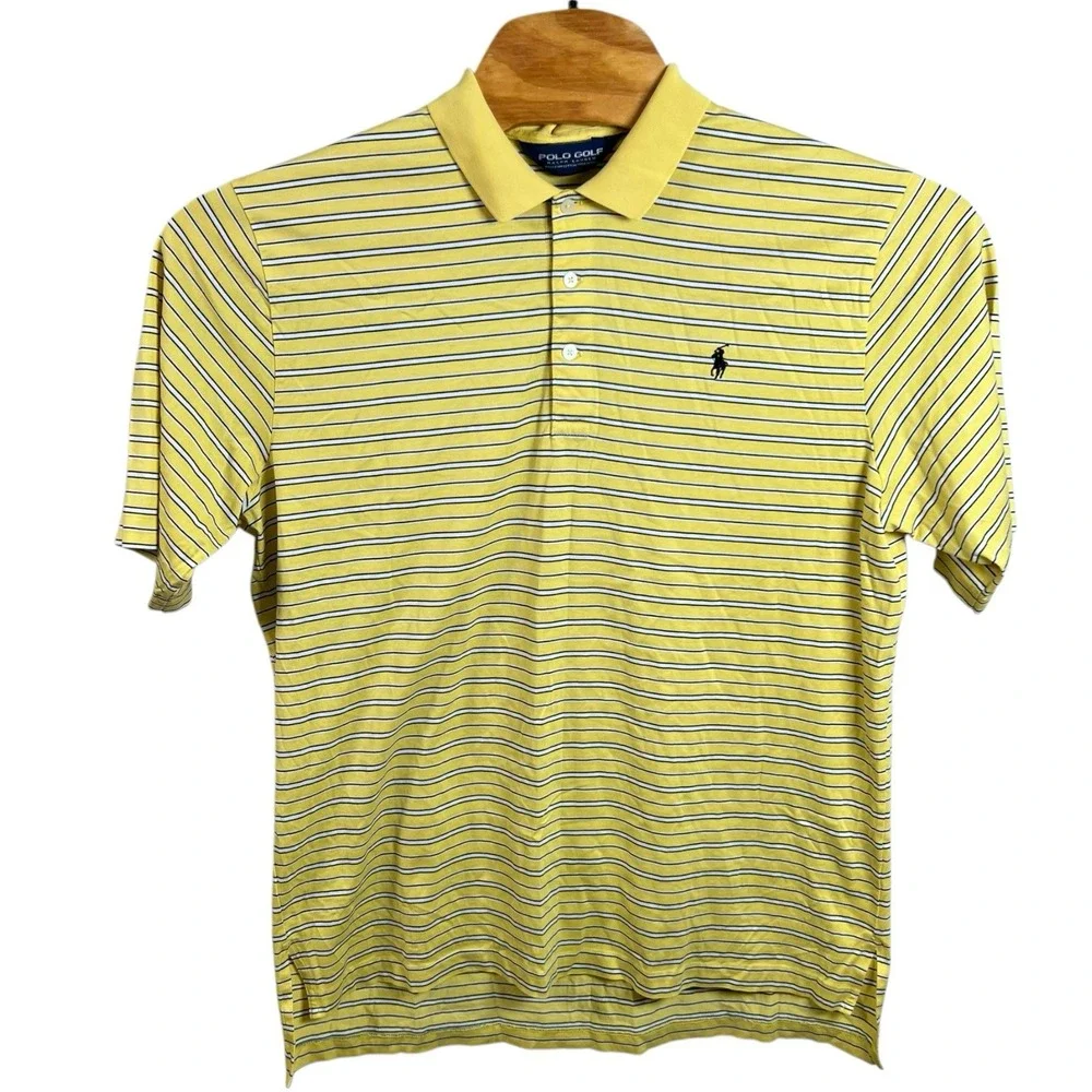 Ralph‎ Lauren Polo Golf Mens Large Yellow Striped Short Sleeve Polo Shirt